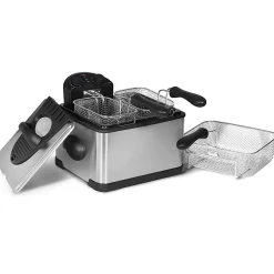 MegaChef 4.23-Quart Stainless Steel Electric Deep Fryer With Timer, 9-1/4”H x 15”W x 15”D, Black