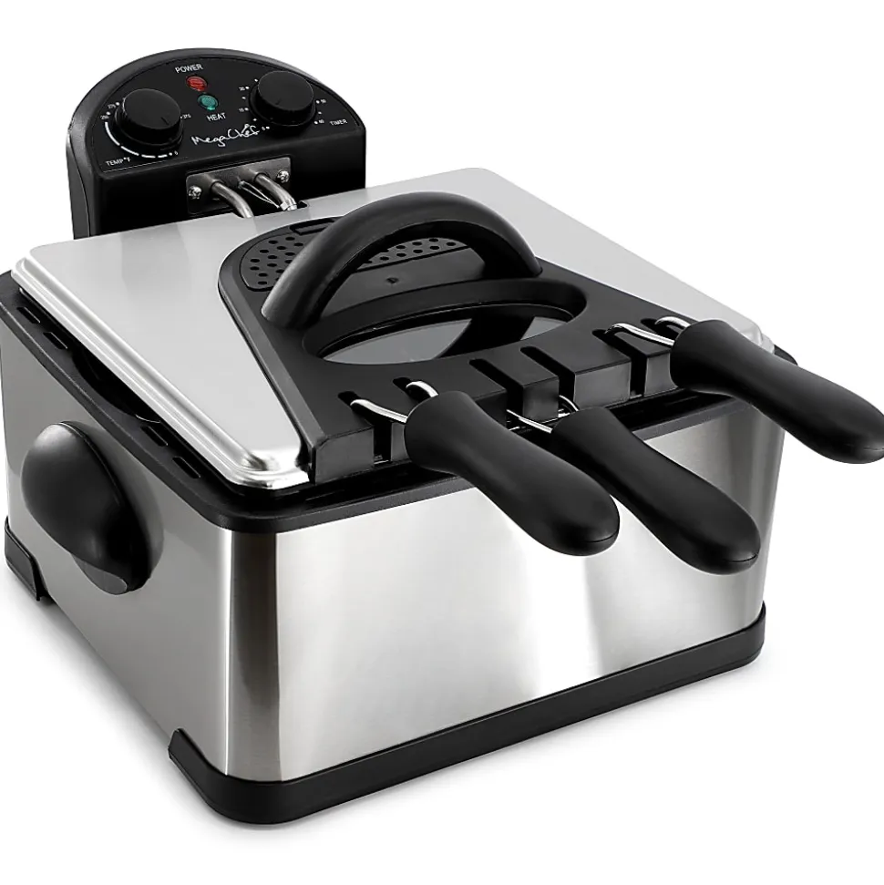 MegaChef 4.23-Quart Stainless Steel Electric Deep Fryer With Timer, 9-1/4”H x 15”W x 15”D, Black