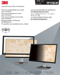 3M Framed Privacy Filter Screen for Monitors, 17" Standard (5:4), Reduces Blue Light, PF170C4F