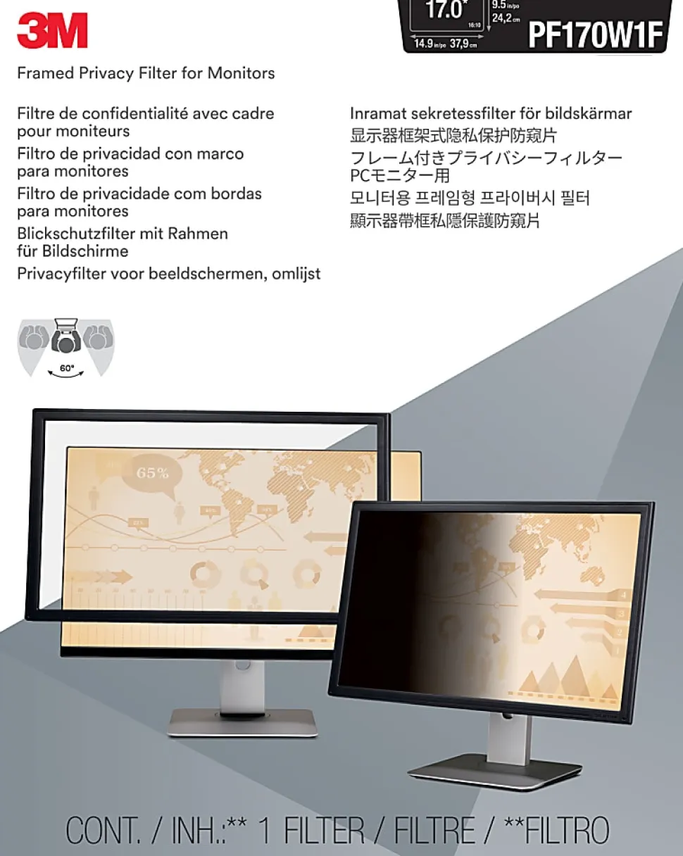 3M™ Framed Privacy Filter Screen for Monitors, 17.0" Widescreen (16:10), PF170W1F