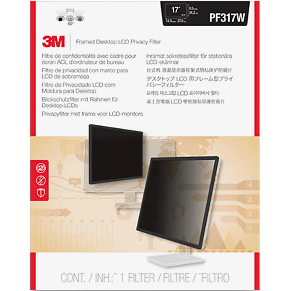 3M™ Framed Privacy Filter Screen for Monitors, 17.0" Widescreen (16:10), PF170W1F