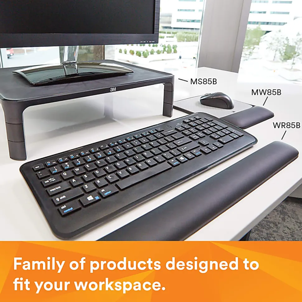3M™ Gel Wrist Rest for Keyboards, Soothing Gel Technology For Comfort And Support, 19" Wide, Black