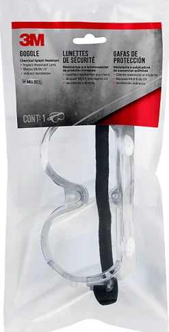 3M Goggle Chemical Splash, 1 Pack of Safety Goggles, Black Strap, Clear Lens
