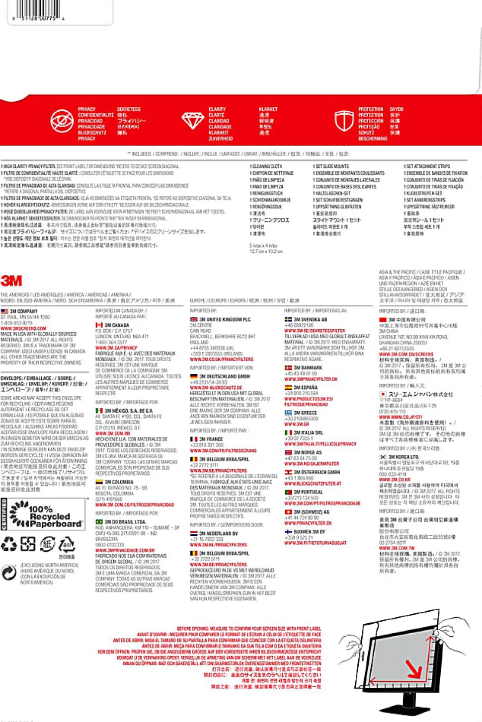 3M™ High Clarity Privacy Filter Screen for 24" Widescreen Monitors, 16:10 Aspect Ratio, Reduces Blue Light