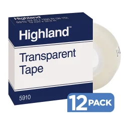3M™ Highland™ 5910 Transparent Tape, 3/4" x 1,296", Pack Of 12