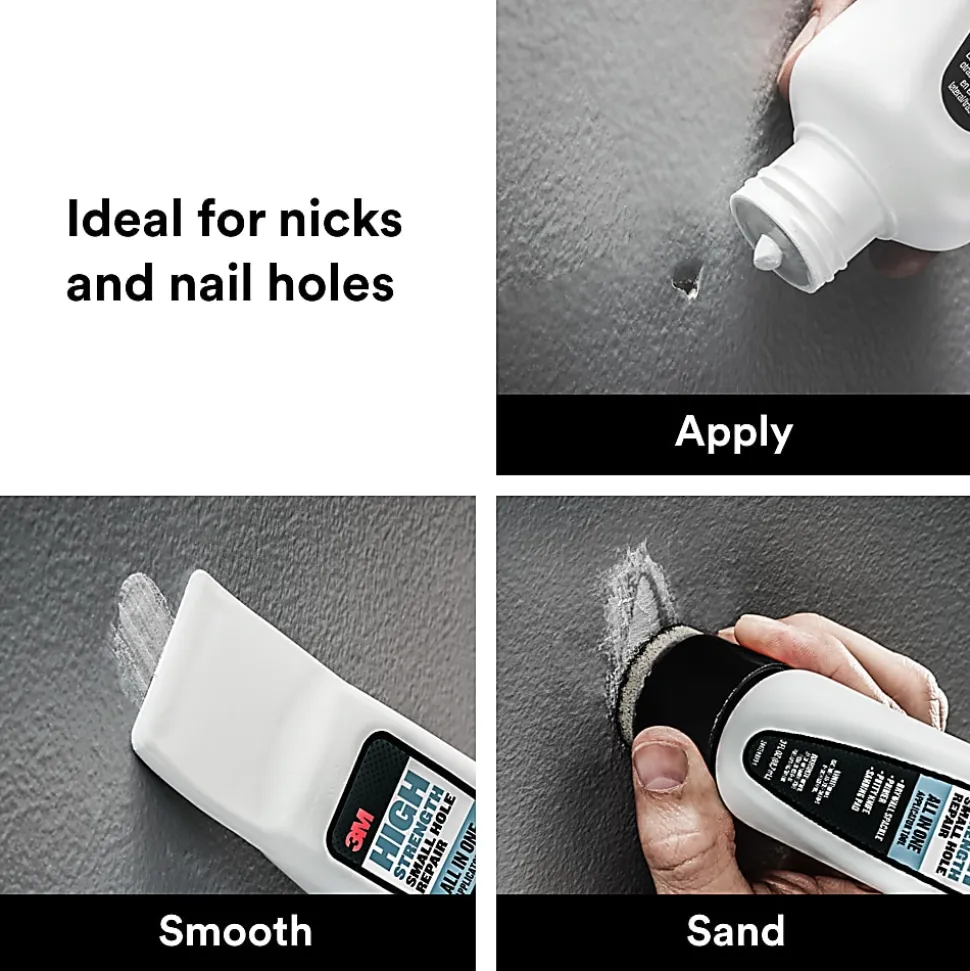 3M™ High Strength Small Hole Repair, 1 Pack, All in One Applicator Tool, Quick and Easy Repair for Nicks and Nail Holes