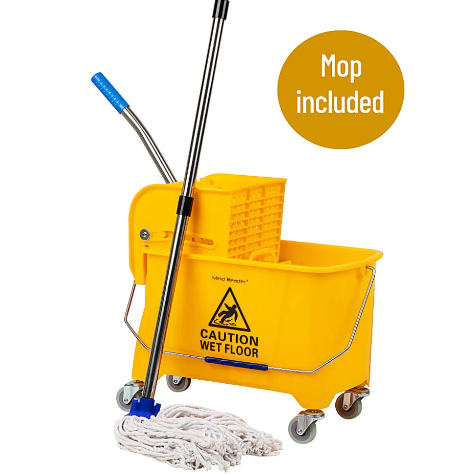 Mind Reader Bucket With Wringer And Mop Set, 22 Qt, Yellow