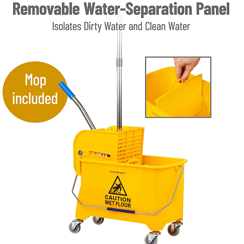 Mind Reader Bucket With Wringer And Mop Set, 22 Qt, Yellow