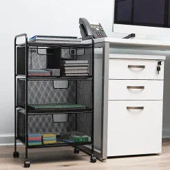 Mind Reader Cart with Drawers Multipurpose Office Organizer Utility Cart, Metal, 29"H x 11"W x 16"D, Black