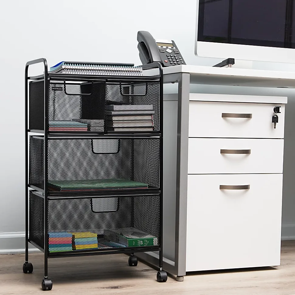 Mind Reader Cart with Drawers Multipurpose Office Organizer Utility Cart, Metal, 29"H x 11"W x 16"D, Black