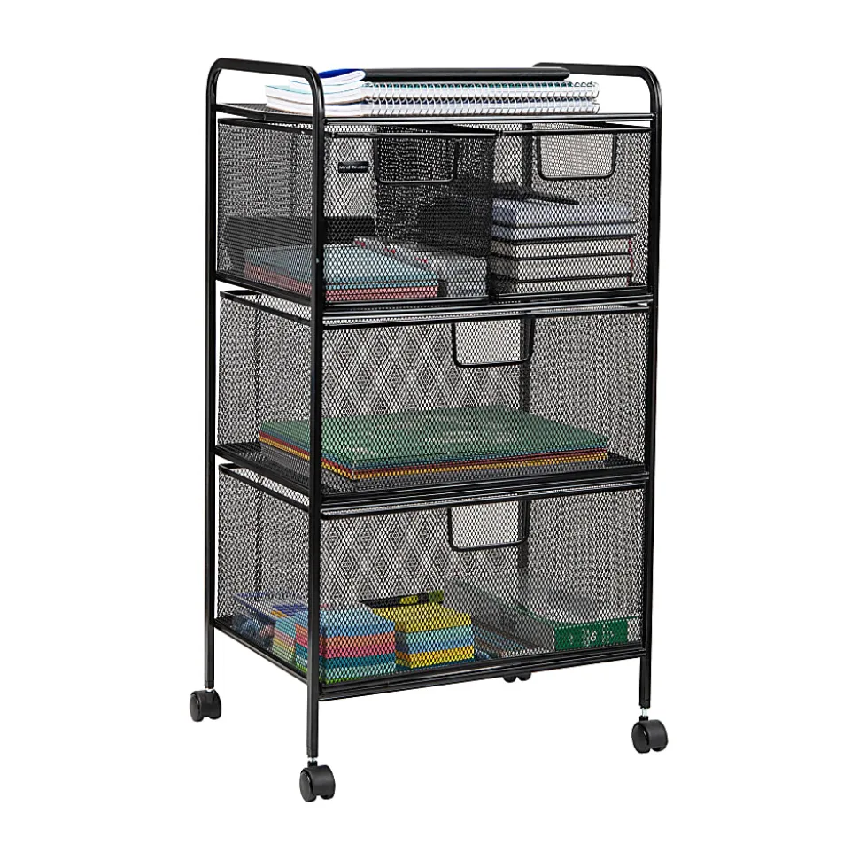 Mind Reader Cart with Drawers Multipurpose Office Organizer Utility Cart, Metal, 29"H x 11"W x 16"D, Black