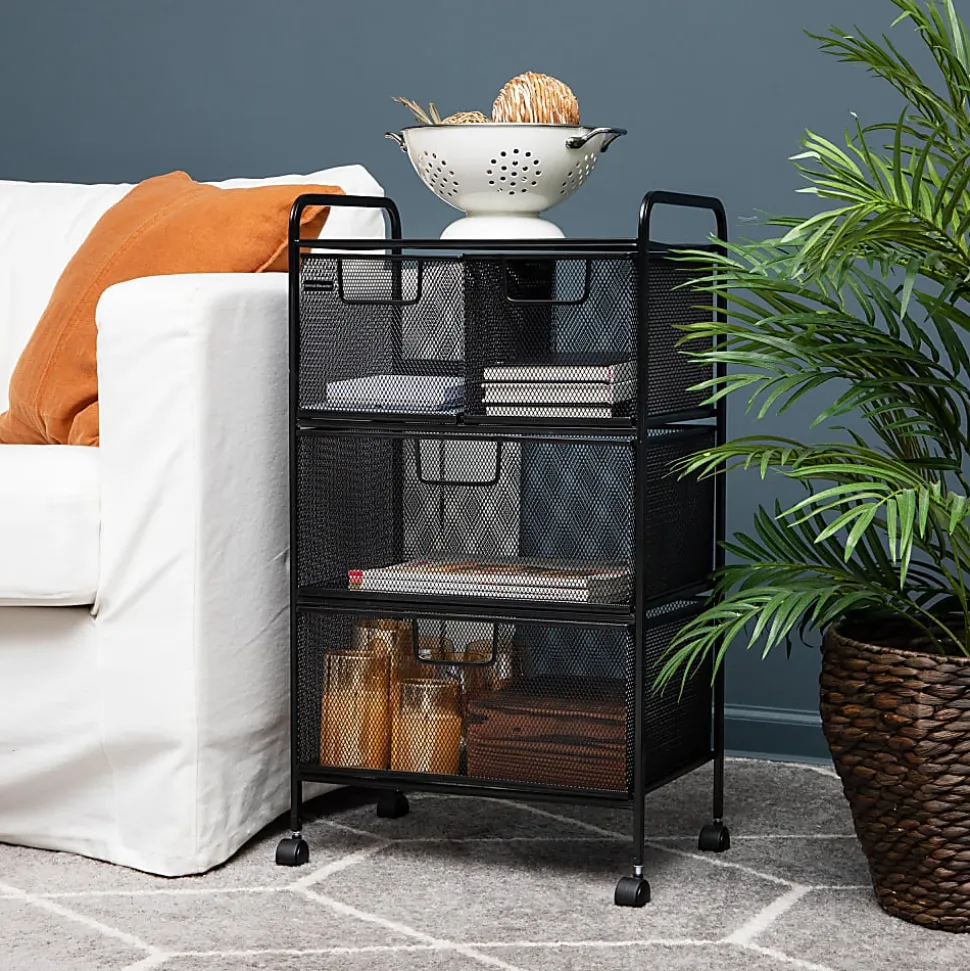 Mind Reader Cart with Drawers Multipurpose Office Organizer Utility Cart, Metal, 29"H x 11"W x 16"D, Black