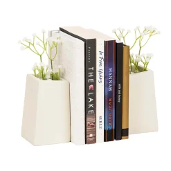 Mind Reader Cement Planter Bookends, 5" x 2-3/4" x 3", White, Total Qty 2
