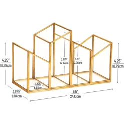 Mind Reader 4-Compartment Angled Glass Pen Holder With Copper Trim, 5-7/8