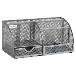 Mind Reader 7-Compartment Desktop Organizer, 5-1/4”H x 5-1/2”W x 11”D, Silver