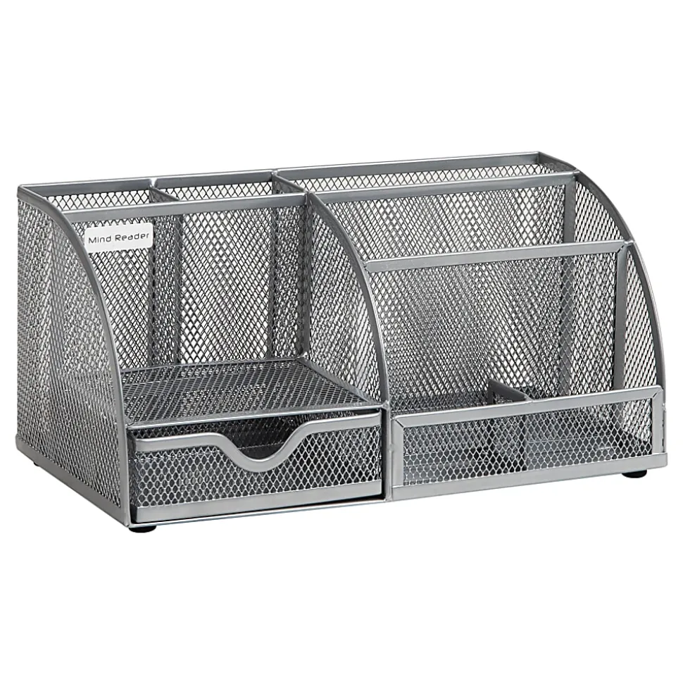 Mind Reader 7-Compartment Desktop Organizer, 5-1/4”H x 5-1/2”W x 11”D, Silver