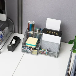 Mind Reader 7-Compartment Desktop Organizer, 5-1/4”H x 5-1/2”W x 11”D, Silver