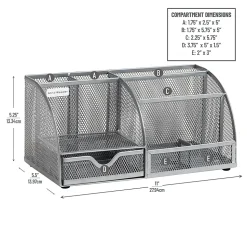 Mind Reader 7-Compartment Desktop Organizer, 5-1/4”H x 5-1/2”W x 11”D, Silver