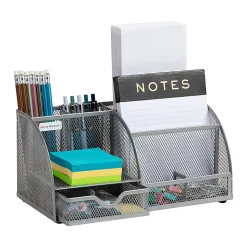 Mind Reader 7-Compartment Desktop Organizer, 5-1/4”H x 5-1/2”W x 11”D, Silver