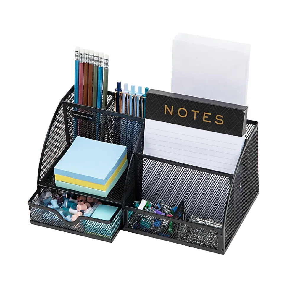 Mind Reader 7-Compartment Desktop Organizer, 5-1/4”H x 5-1/2”W x 11”D, Black