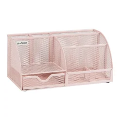 Mind Reader 7-Compartment Desktop Organizer, 5-1/4”H x 5-1/2”W x 11”D, Pink