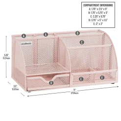 Mind Reader 7-Compartment Desktop Organizer, 5-1/4”H x 5-1/2”W x 11”D, Pink