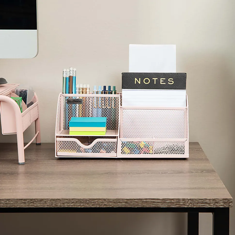 Mind Reader 7-Compartment Desktop Organizer, 5-1/4”H x 5-1/2”W x 11”D, Pink
