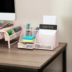 Mind Reader 7-Compartment Desktop Organizer, 5-1/4”H x 5-1/2”W x 11”D, Pink