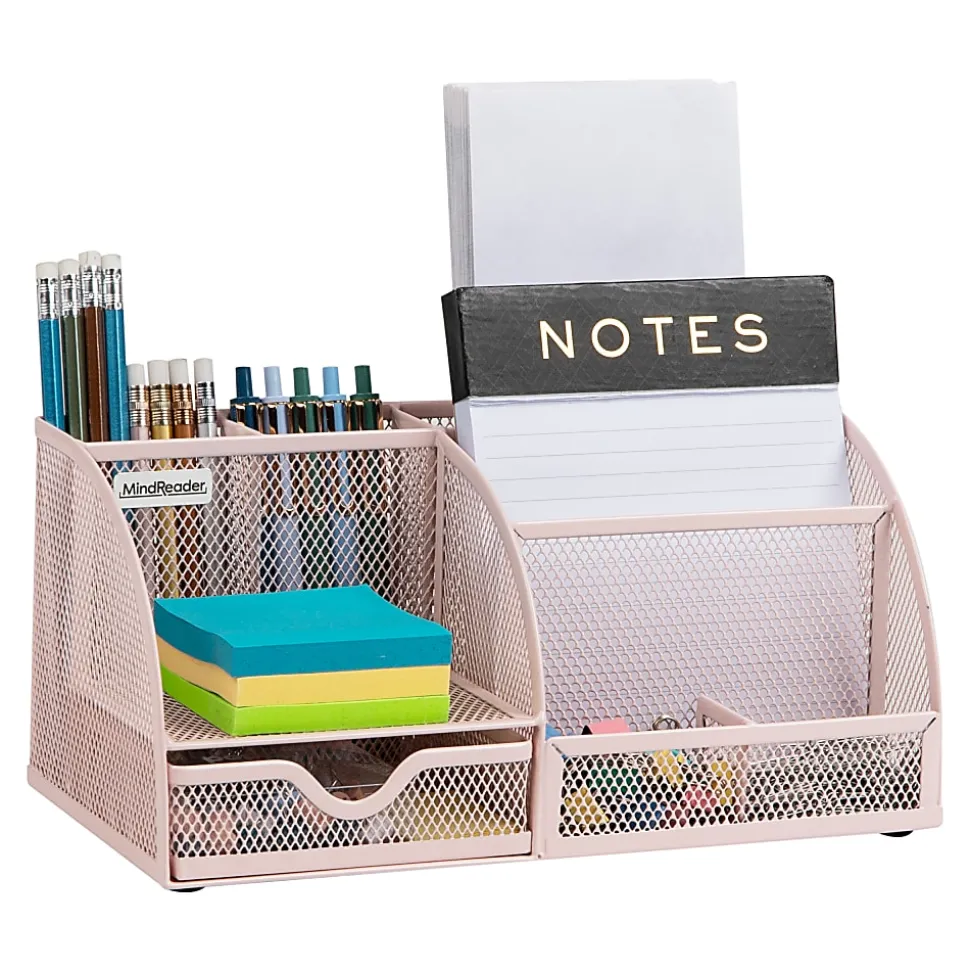 Mind Reader 7-Compartment Desktop Organizer, 5-1/4”H x 5-1/2”W x 11”D, Pink