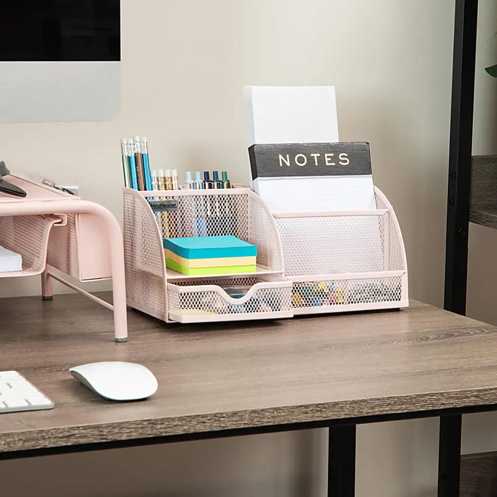 Mind Reader 7-Compartment Desktop Organizer, 5-1/4”H x 5-1/2”W x 11”D, Pink