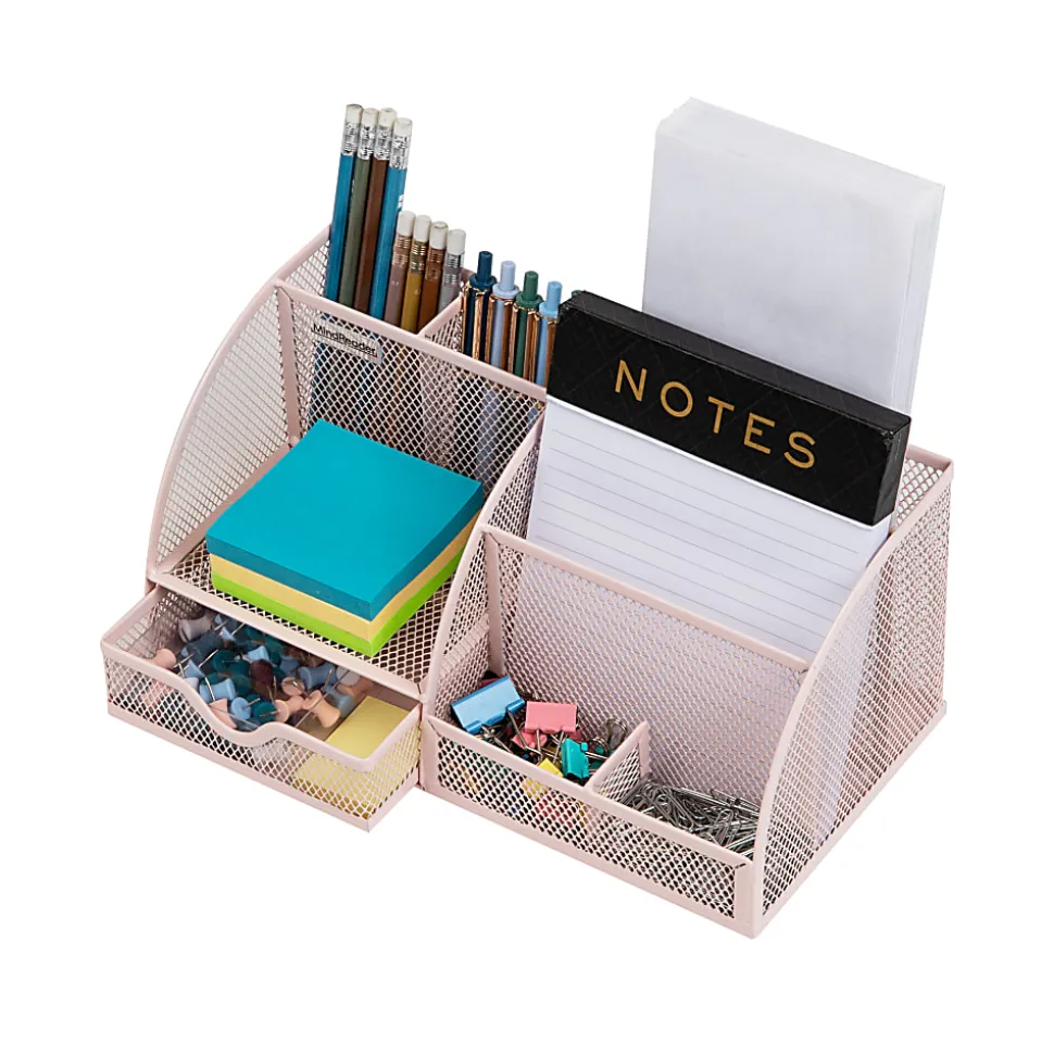 Mind Reader 7-Compartment Desktop Organizer, 5-1/4”H x 5-1/2”W x 11”D, Pink