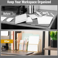 Mind Reader 4-Compartment Glass Desktop Organizer, 5-1/2”H x 4”W x 9-13/16”D, Clear/Copper, Total Qty 1