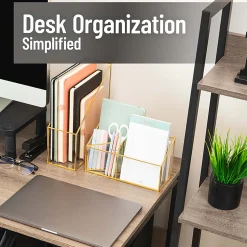 Mind Reader 4-Compartment Glass Desktop Organizer, 5-1/2”H x 4”W x 9-13/16”D, Clear/Copper, Total Qty 1