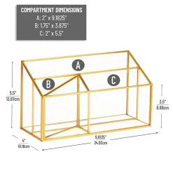 Mind Reader 4-Compartment Glass Desktop Organizer, 5-1/2”H x 4”W x 9-13/16”D, Clear/Copper, Total Qty 1