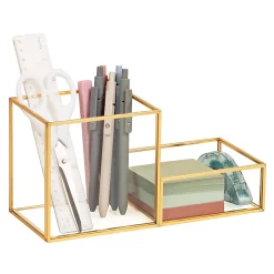 Mind Reader 2-Compartment Glass Catch-All Tray with Copper Trim, 4-3/4