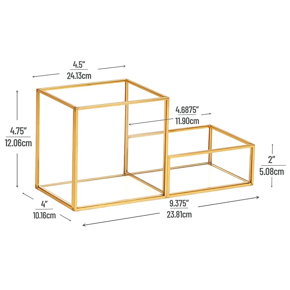 Mind Reader 2-Compartment Glass Catch-All Tray with Copper Trim, 4-3/4"H x 9-3/8"W x 4"D, Clear, Total Quantity 1