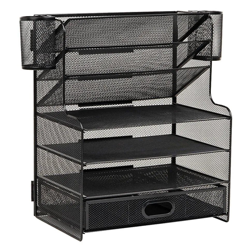Mind Reader 6-Compartment Mesh Desk Organizer, 16"H x 9"W x 17-1/4"D, Black