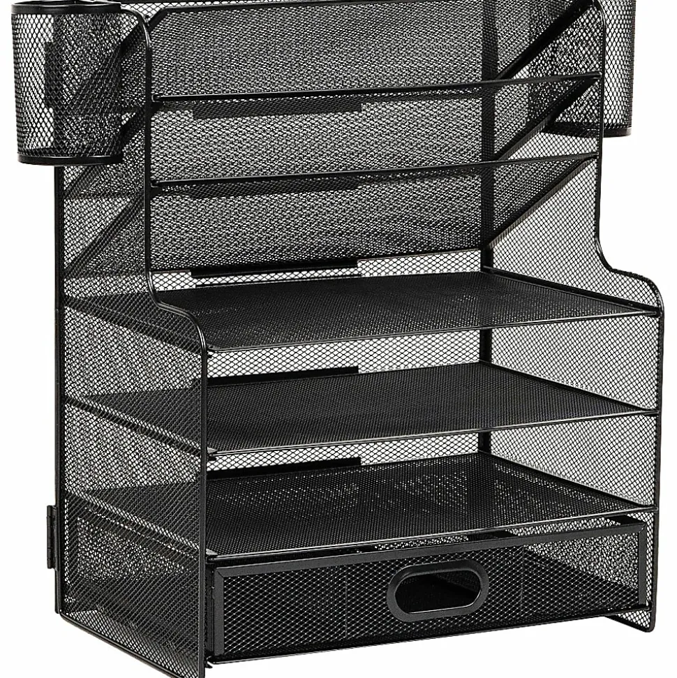 Mind Reader 6-Compartment Mesh Desk Organizer, 16"H x 9"W x 17-1/4"D, Black