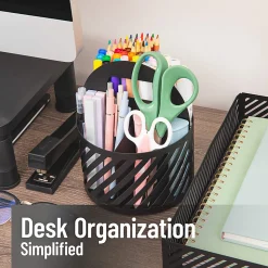 Mind Reader 4-Compartment Round Metal Desktop Carousel Organizer With Handle, 7-1/4”H x 6”W x 6”D, Black, Total Qty 1
