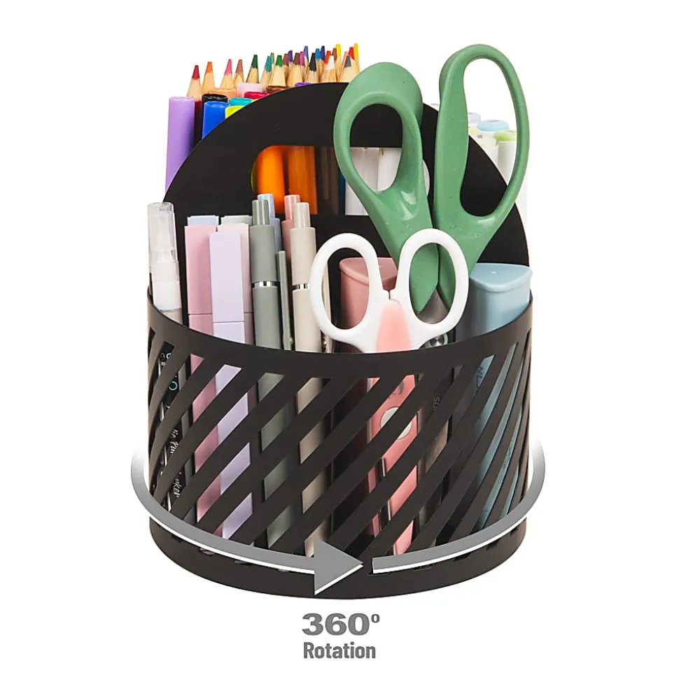 Mind Reader 4-Compartment Round Metal Desktop Carousel Organizer With Handle, 7-1/4”H x 6”W x 6”D, Black, Total Qty 1