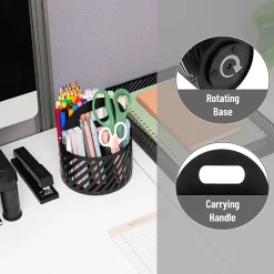 Mind Reader 4-Compartment Round Metal Desktop Carousel Organizer With Handle, 7-1/4”H x 6”W x 6”D, Black, Total Qty 1