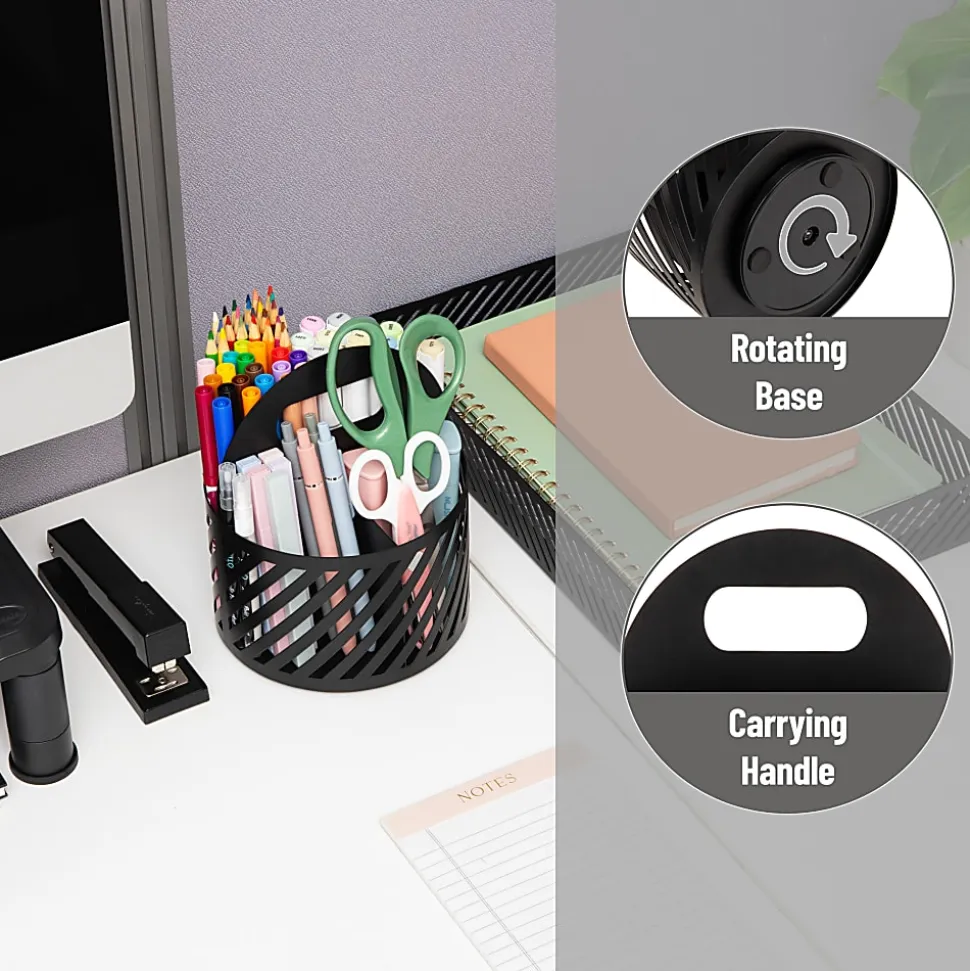 Mind Reader 4-Compartment Round Metal Desktop Carousel Organizer With Handle, 7-1/4”H x 6”W x 6”D, Black, Total Qty 1