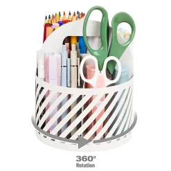 Mind Reader 4-Compartment Round Metal Desktop Carousel Organizer With Handle, 7-1/4”H x 6”W x 6”D, White, Total Qty 1