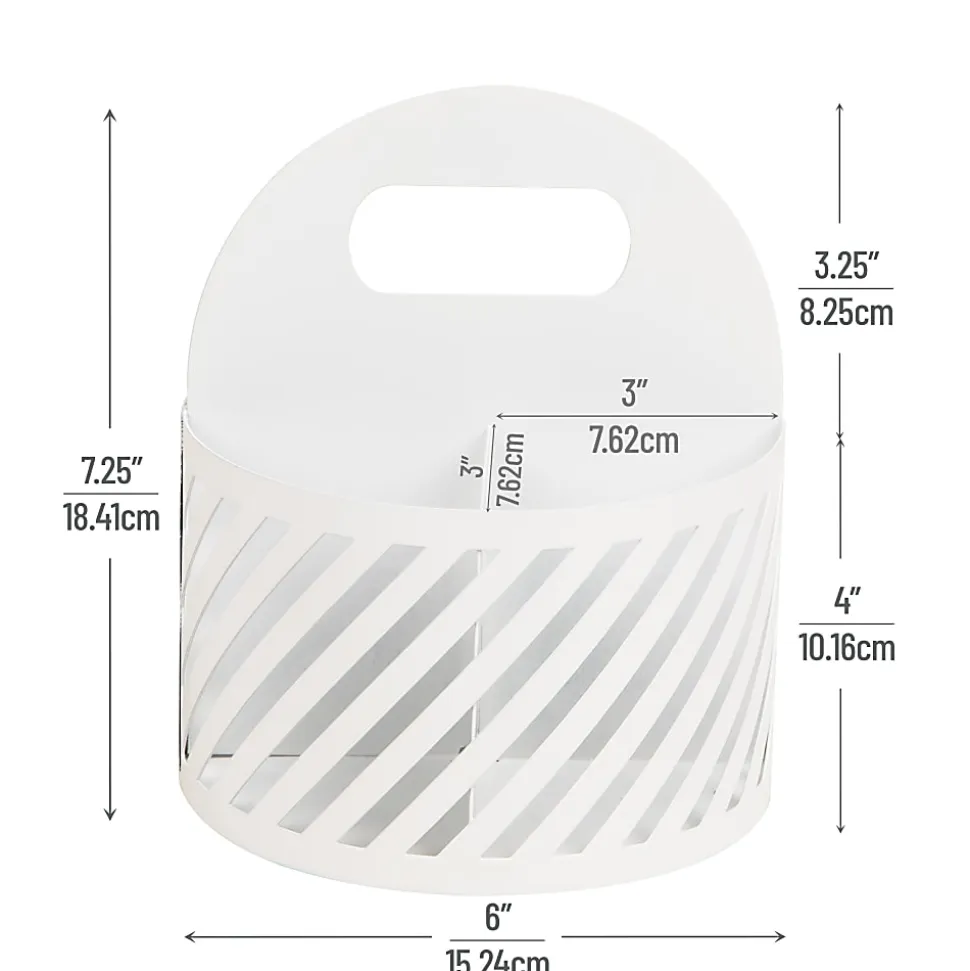 Mind Reader 4-Compartment Round Metal Desktop Carousel Organizer With Handle, 7-1/4”H x 6”W x 6”D, White, Total Qty 1
