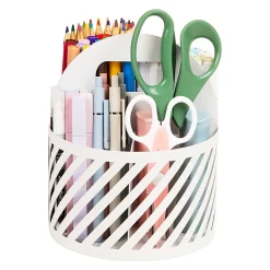 Mind Reader 4-Compartment Round Metal Desktop Carousel Organizer With Handle, 7-1/4”H x 6”W x 6”D, White, Total Qty 1