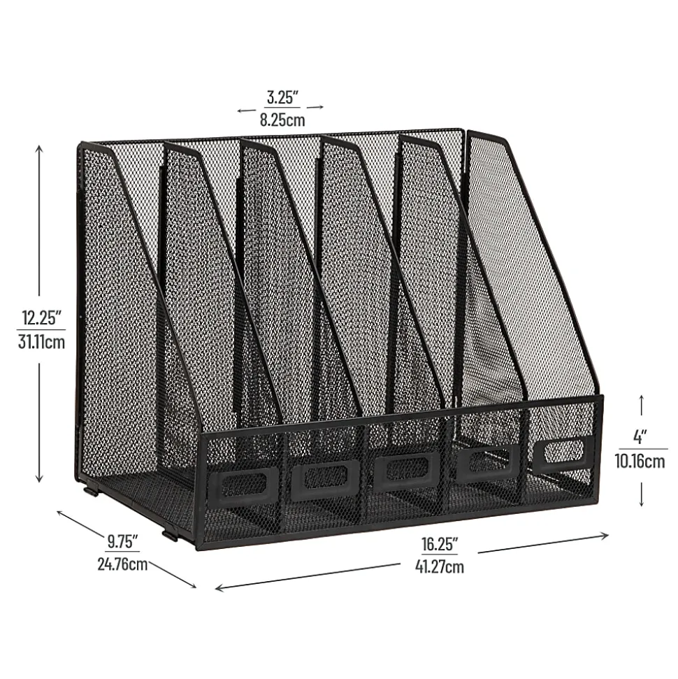 Mind Reader 5-Compartment Vertical File Organizer, 12-1/4”H x 9-3/4”W x 16-1/4”D, Black, Total Qty 1