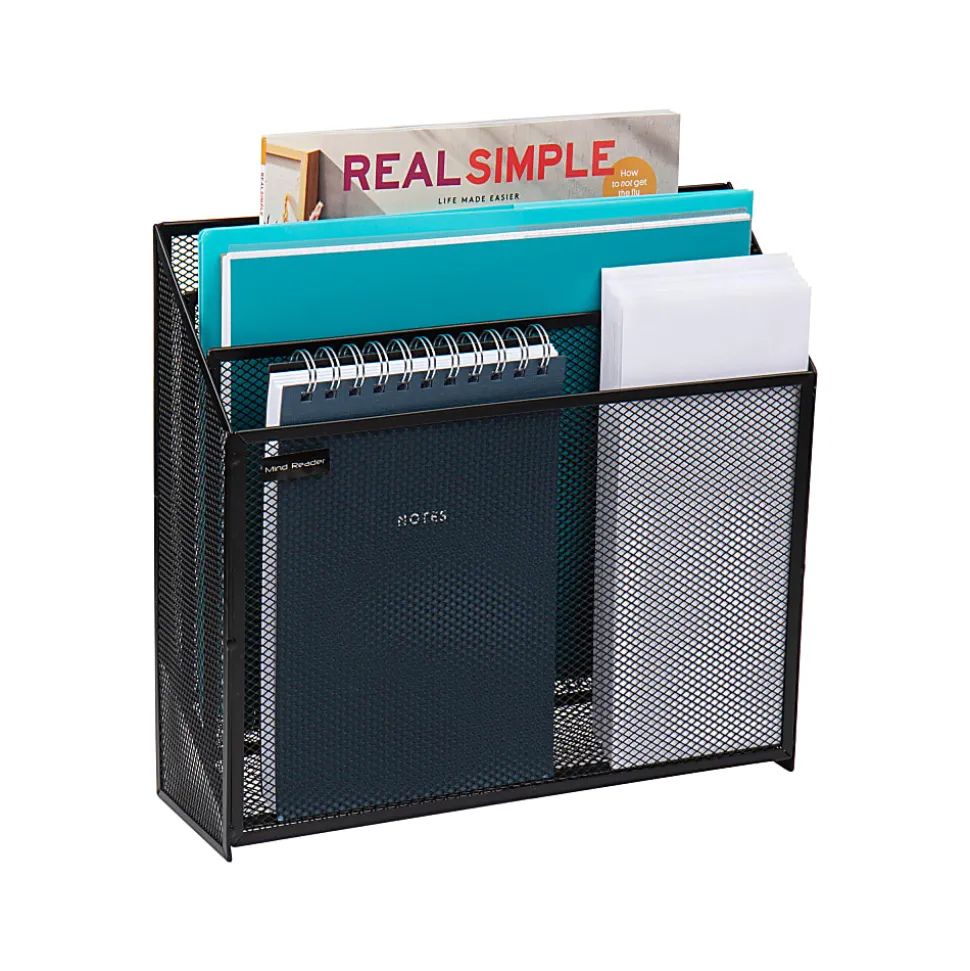 Mind Reader 3-Compartment Wire Mesh File Organizer, Letter Size, 11-1/2”H x 12-1/2”W x 3-3/4”D, Black