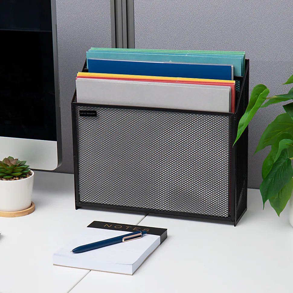 Mind Reader 3-Compartment Wire Mesh File Organizer, Letter Size, 11-1/2”H x 12-1/2”W x 3-3/4”D, Black