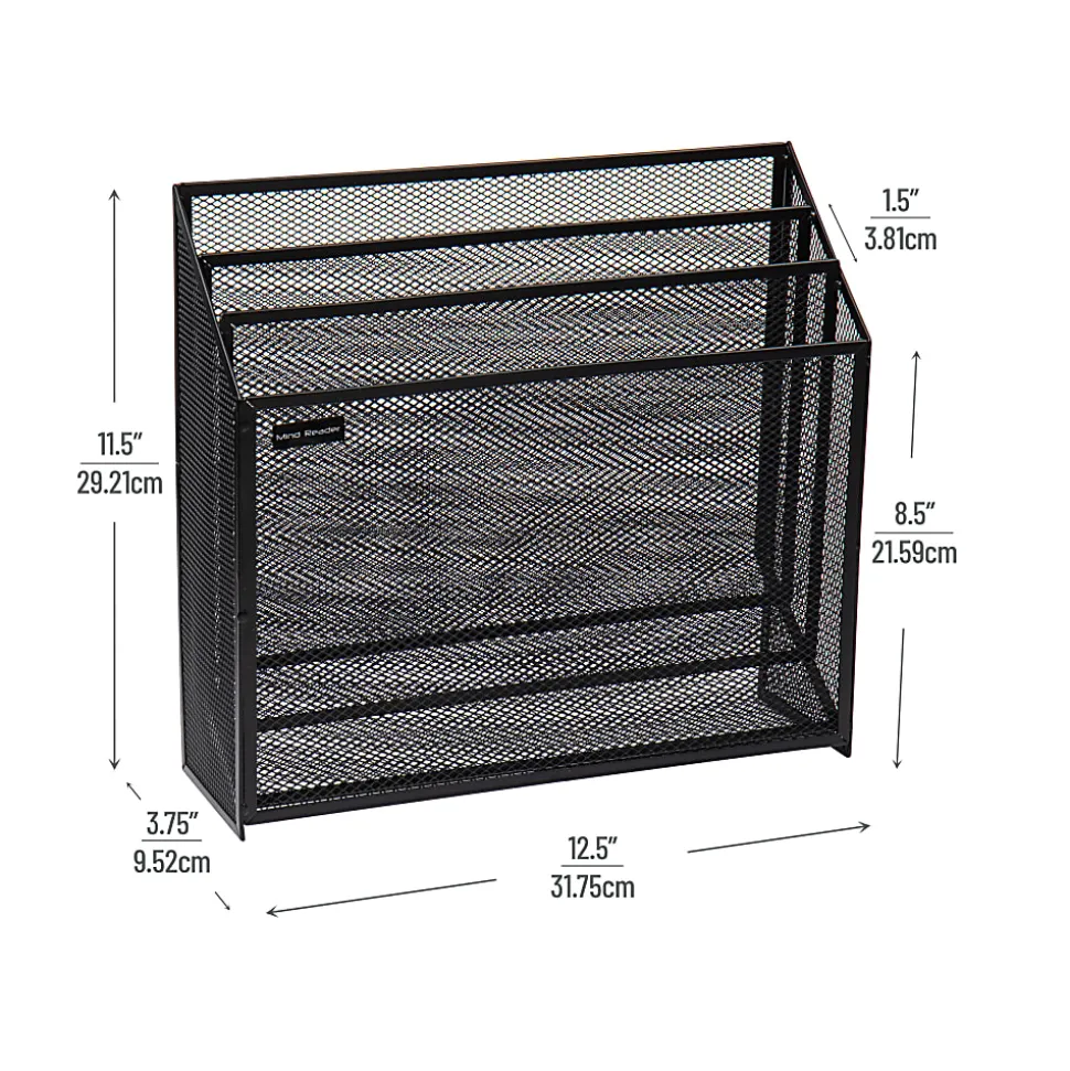 Mind Reader 3-Compartment Wire Mesh File Organizer, Letter Size, 11-1/2”H x 12-1/2”W x 3-3/4”D, Black