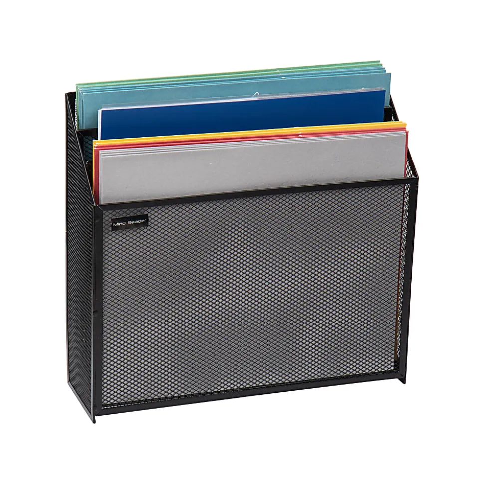 Mind Reader 3-Compartment Wire Mesh File Organizer, Letter Size, 11-1/2”H x 12-1/2”W x 3-3/4”D, Black